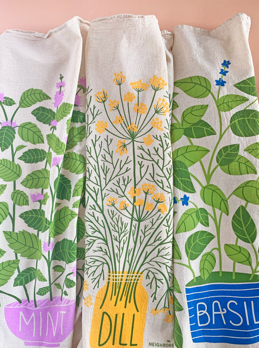 Basil, Dill, and Mint screen-printed dish towels