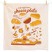 Cotton dish towel with cheese design, featuring the phrase "The anatomy of a cheese plate"