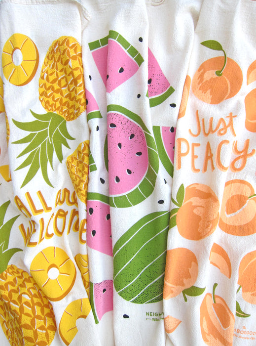 Screen-printed Peach, Pineapple, and Watermelon dish towels