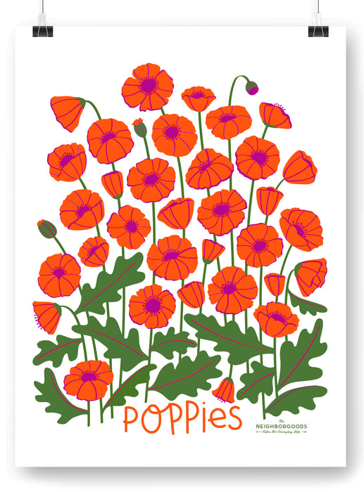 Poppies design print, with the word "Poppies" and the Neighborgoods logo on the bottomPoppies design print, with the word "Poppies" and the Neighborgoods logo on the bottom