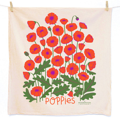 Screen-printed Poppies dish towel