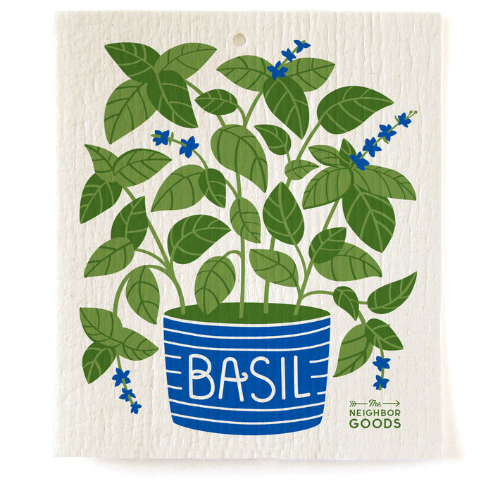 Reusable Swedish sponge cloth with basil design	Reusable Swedish sponge cloth with basil design