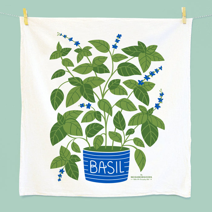 Cotton dish towel with basil design