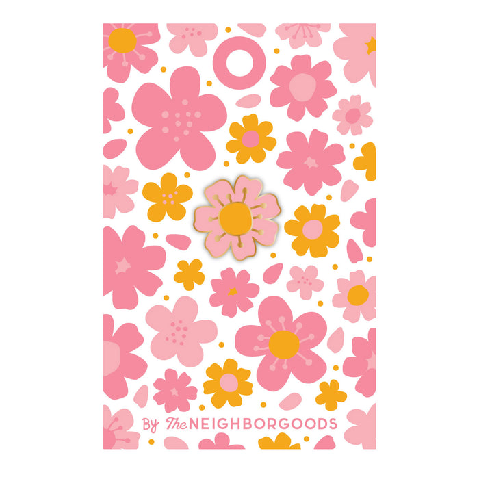 Packaged enamel pink blossom pin