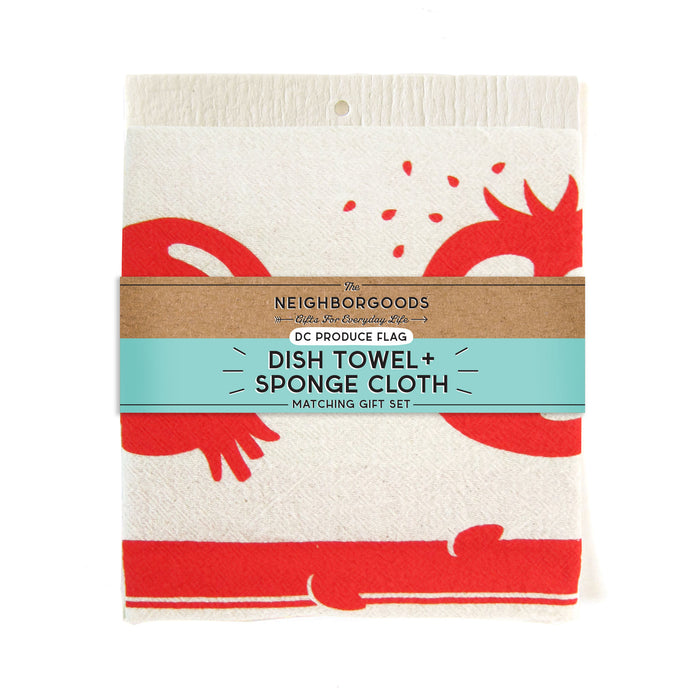Matching dish towel and sponge cloth set with DC Flag design, featuring the phrase "We the Produce"