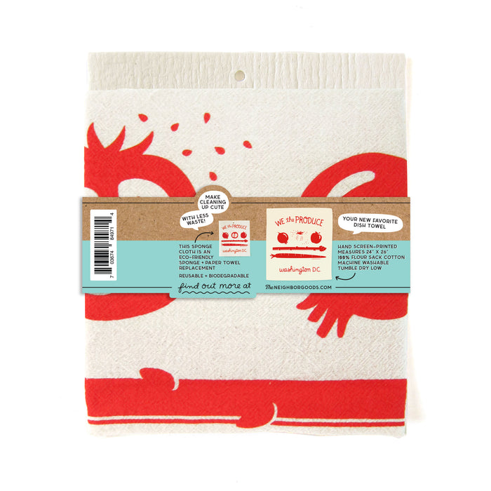 Back of matching dish towel and sponge cloth set with DC Flag design, featuring the phrase "We the Produce"
