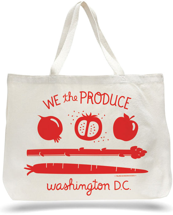 Large canvas tote bag with DC Flag design, featuring the phrase "We the Produce"	