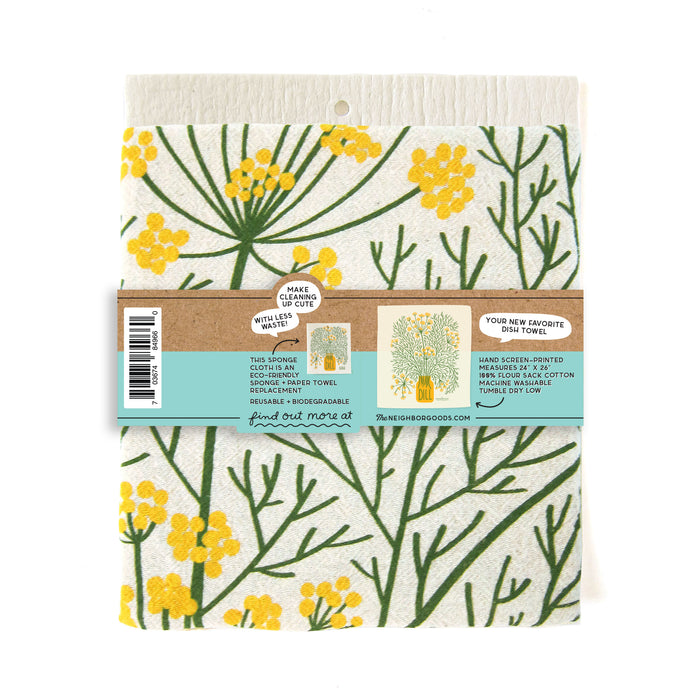 Back of matching dish towel and sponge cloth set with dill design