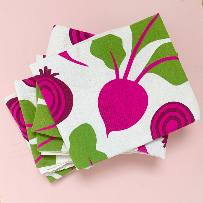 Folded beet towels.