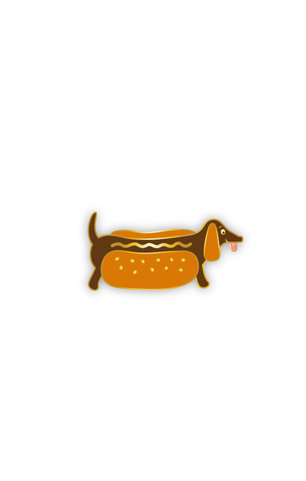 Enamel doxie hot dog pin