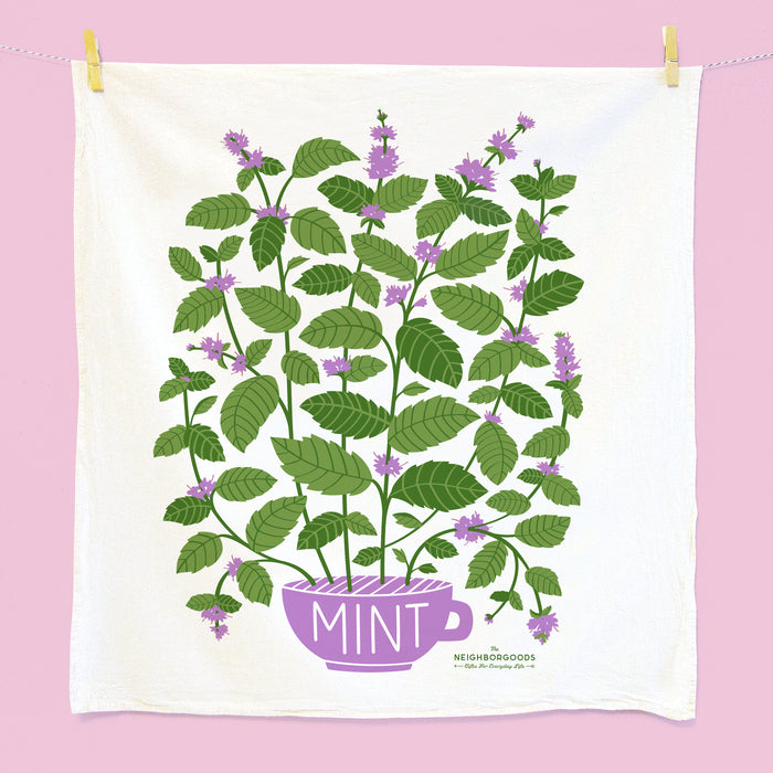 Cotton dish towel with mint design