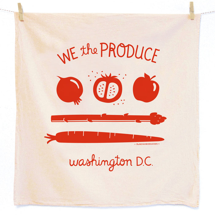 Cotton dish towel with DC flag design, featuring the phrase "We the Produce"
