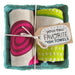 Pickled please dish towel set, folded in a green berry basket tied with a gift tag