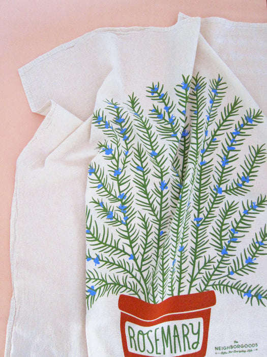 Illustrated Rosemary screen-printed dish towel