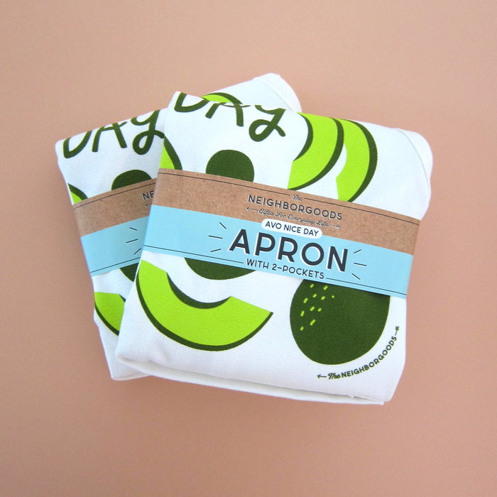 Avocado kitchen apron packaged in a belly band