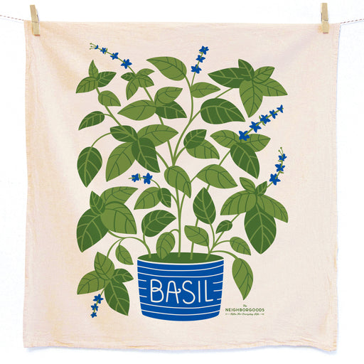 Screen-printed Basil dish towel