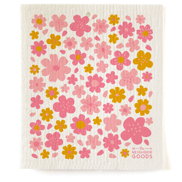 Reusable Swedish sponge cloth with blossoms design