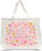 Large canvas tote bag with blossoms design, featuring the phrase "Let your dreams blossom"