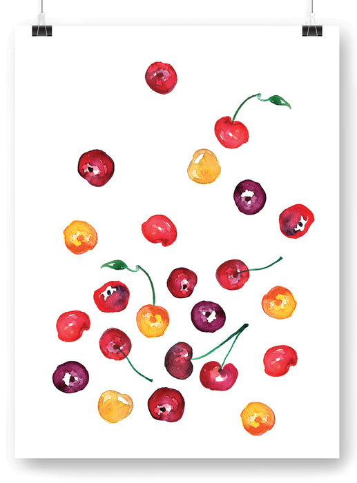 Watercolor cherries design print