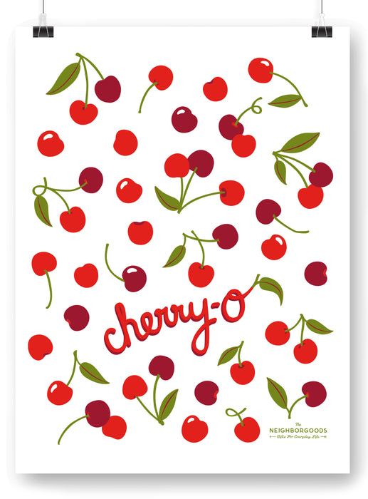 Cherries design print, featuring the phrase "Cherry-o," with the Neighborgoods logo at the bottom