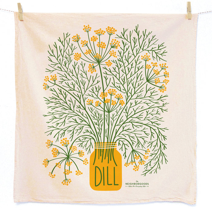 Screen-printed Dill herb dish towel