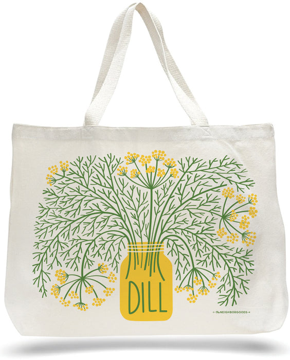 Large canvas tote bag with dill design