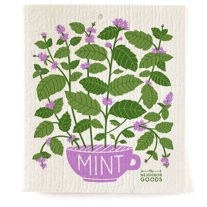 Reusable Swedish sponge cloth with mint design