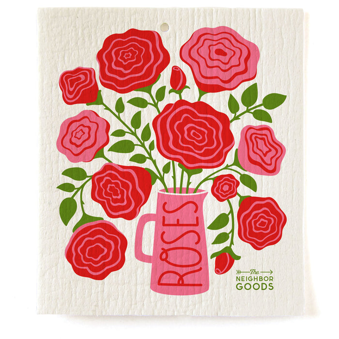 Reusable Swedish sponge cloth with rose design