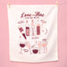 Cotton dish towel with wine design, featuring the phrase "Love the wine you're with"