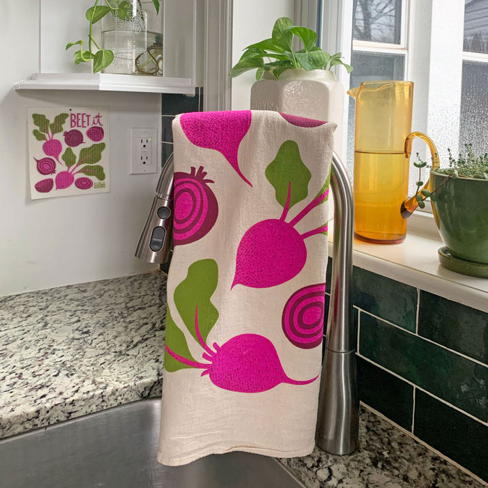 Beet Dish Towel + Sponge Cloth Gift Set