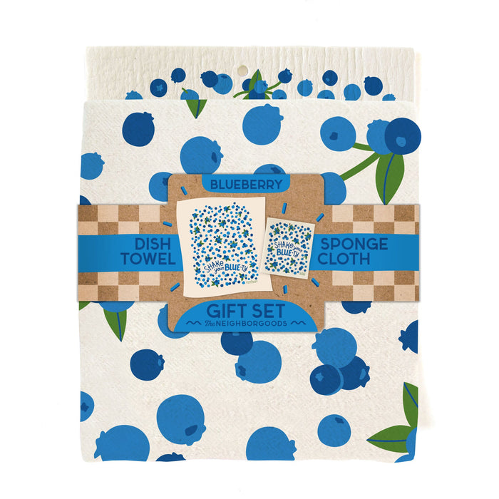 Blueberry Dish Towel + Sponge Cloth Gift Set