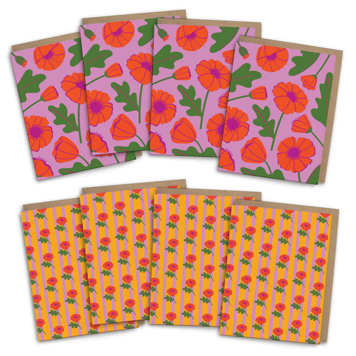Poppy Mixed Greeting Card - Set of 8