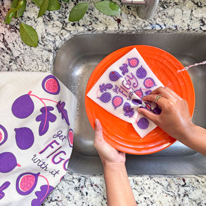 Fig Dish Towel + Sponge Cloth Gift Set