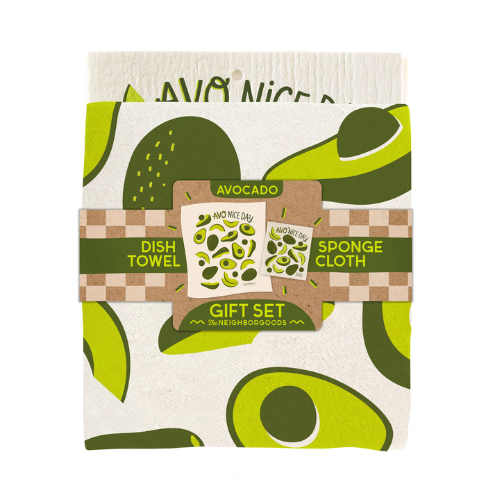 Avocado Dish Towel + Sponge Cloth Gift Set