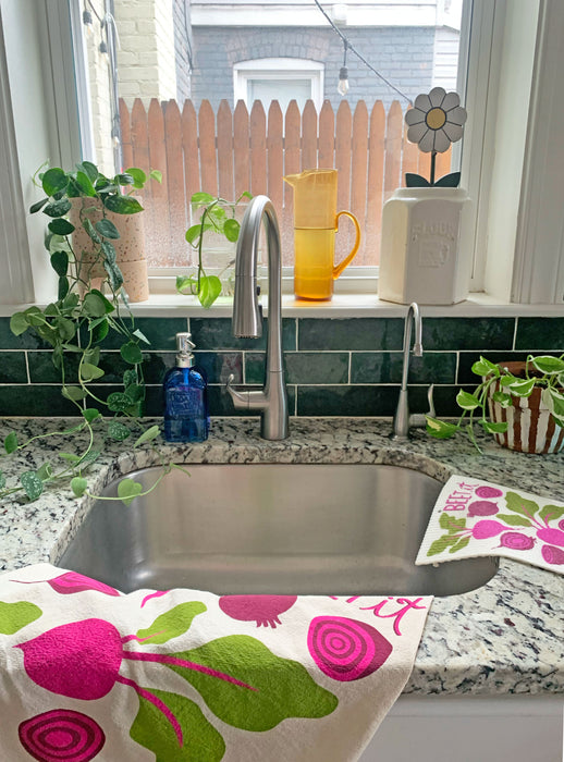 Beet Dish Towel + Sponge Cloth Gift Set