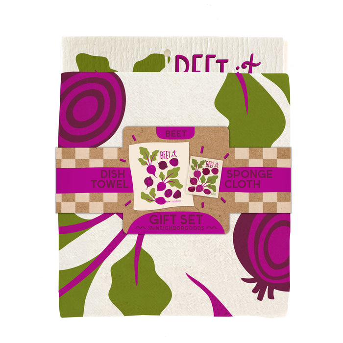 Beet Dish Towel + Sponge Cloth Gift Set