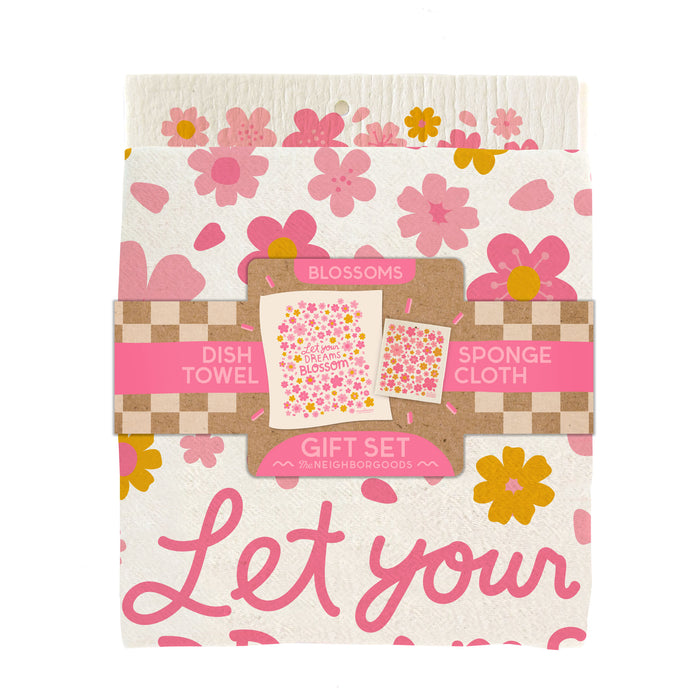 Blossoms Dish Towel + Sponge Cloth Gift Set