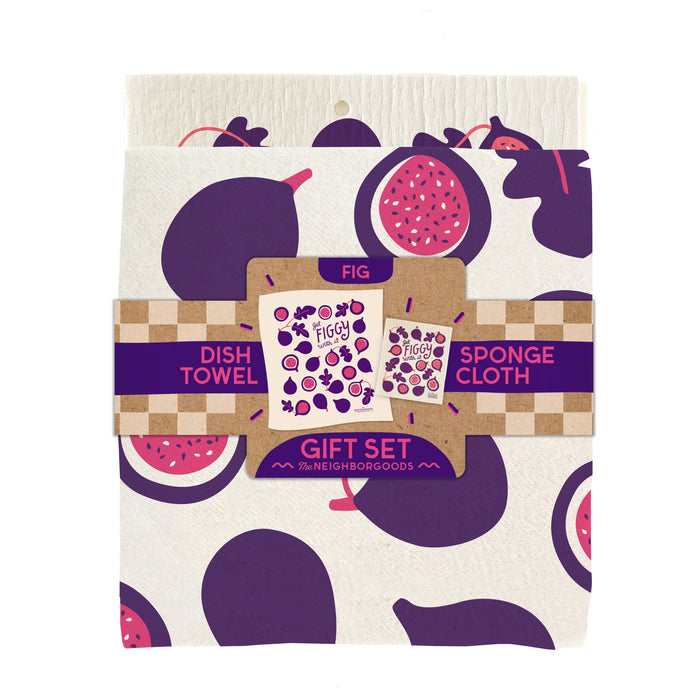Fig Dish Towel + Sponge Cloth Gift Set