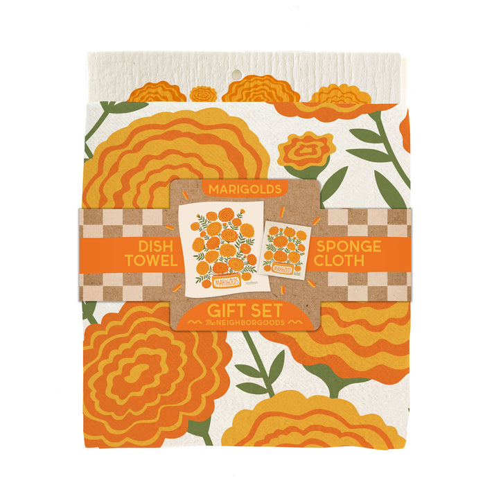 Marigolds Dish Towel + Sponge Cloth Gift Set