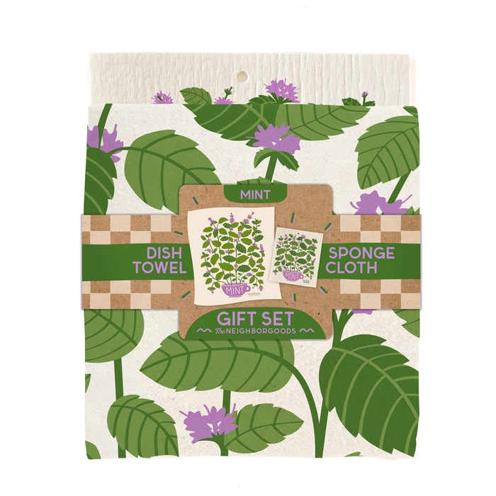 Mint Dish Towel + Sponge Cloth Gift Set