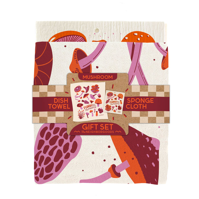 Mushroom Dish Towel + Sponge Cloth Gift Set
