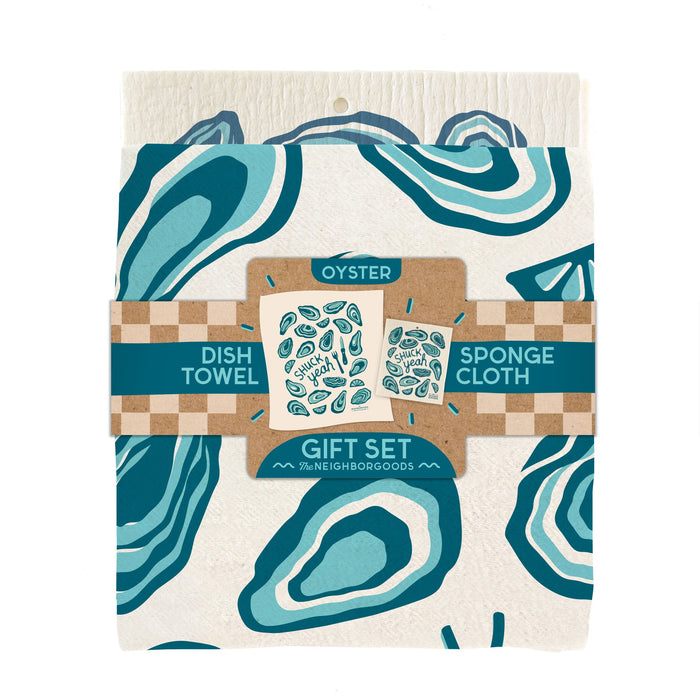 Oysters Dish Towel + Sponge Cloth Gift Set