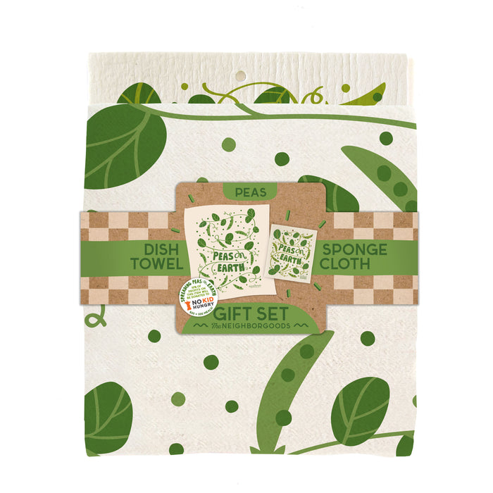 Peas Dish Towel + Sponge Cloth Gift Set