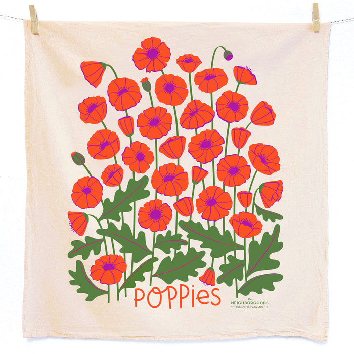 Cotton dish towel with poppies design