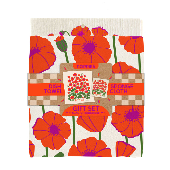 Poppies Dish Towel + Sponge Cloth Gift Set