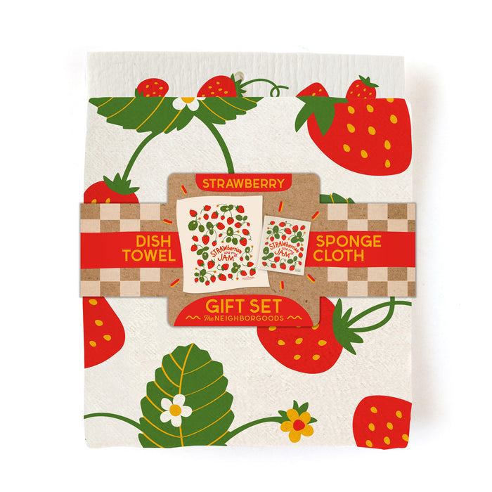 Strawberry Dish Towel + Sponge Cloth Gift Set