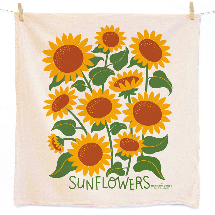 Cotton dish towel with sunflower design