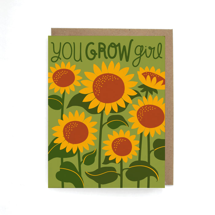 You Grow Girl Sunflowers Card