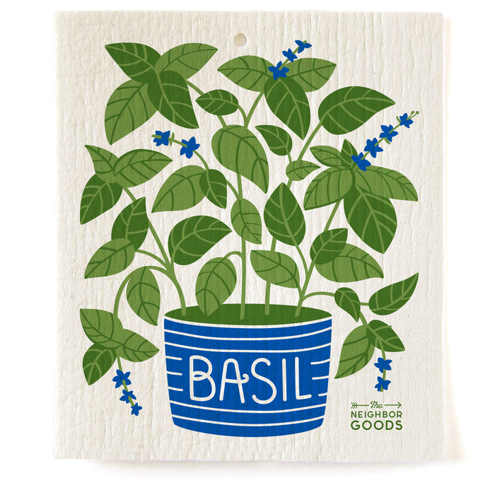 Basil Dish Towel + Sponge Cloth Gift Set