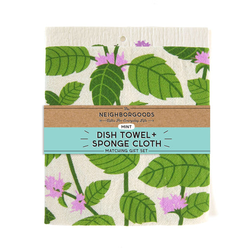 Matching dish towel and sponge cloth set with mint design